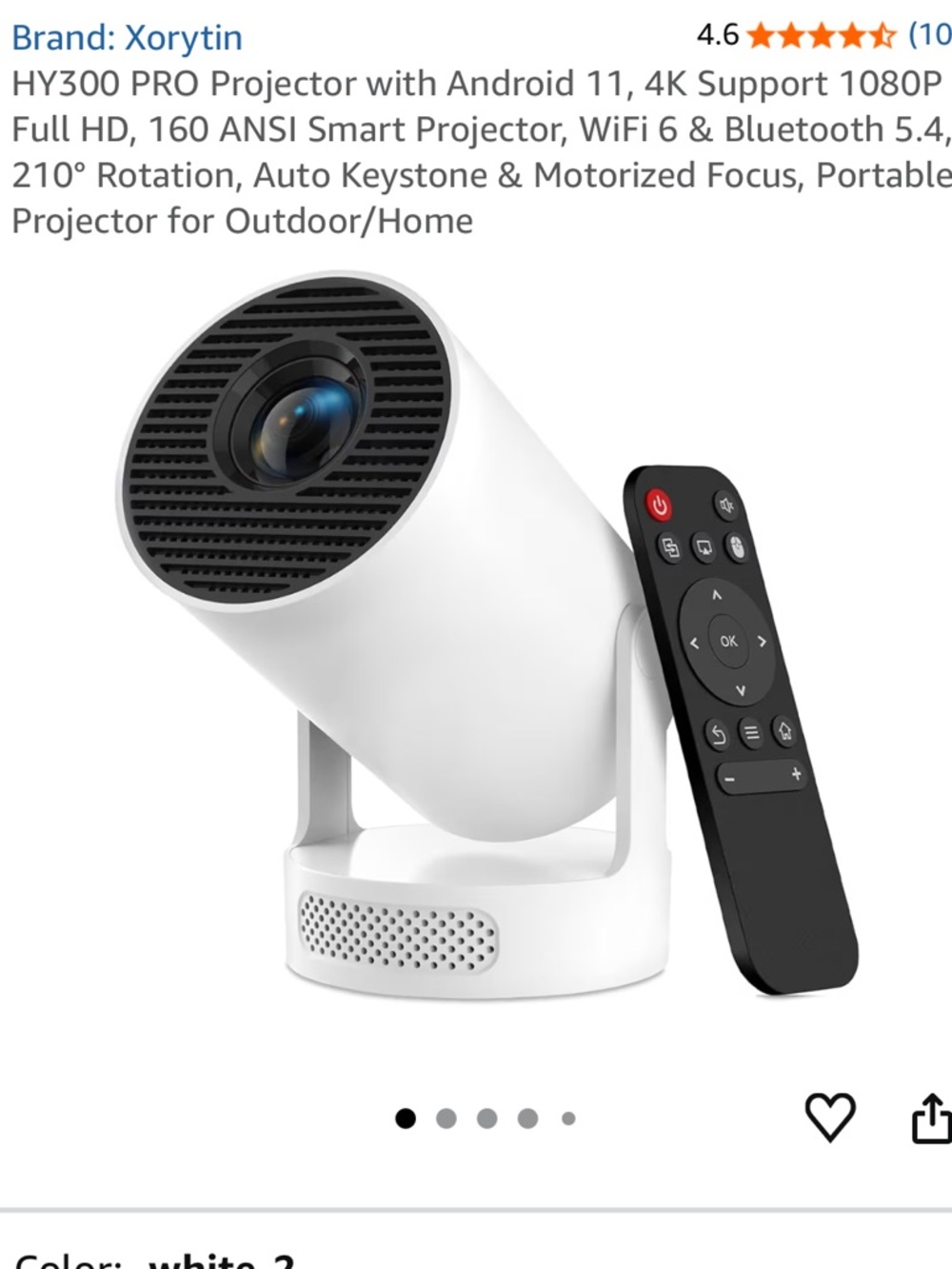 WiFi Mini Smart Projector - White HY300 PRO Projector 4k Support 1080P Full HD